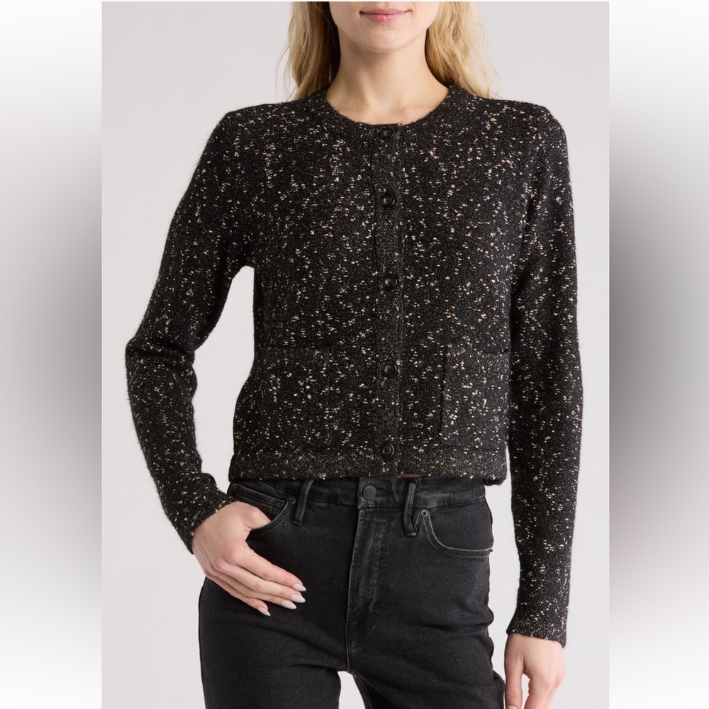 Lucky Brand Metallic Speckled Bouclé Cardigan in Charcoal Multi Size X-Large NWT